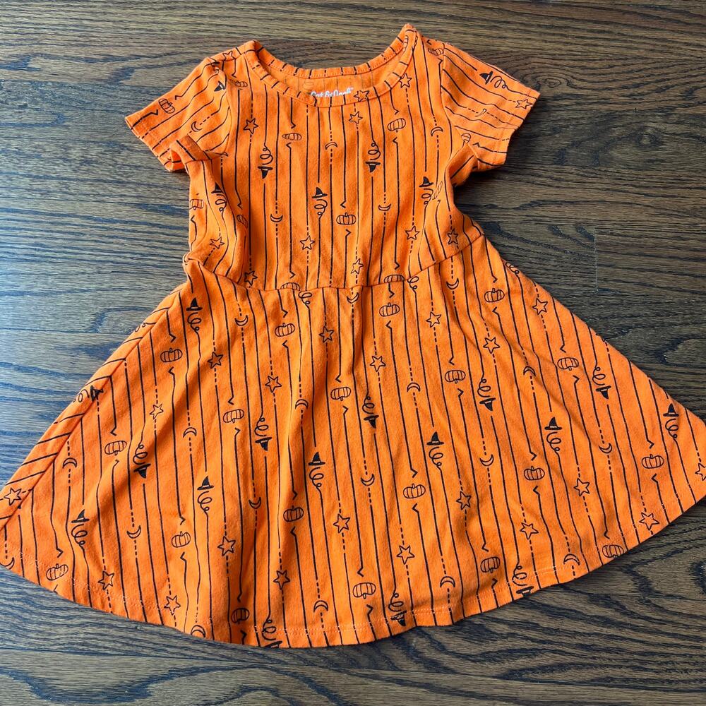 Cat and Jack Orange and Black Pumpkin Halloween Short Sleeve Dress - 3T